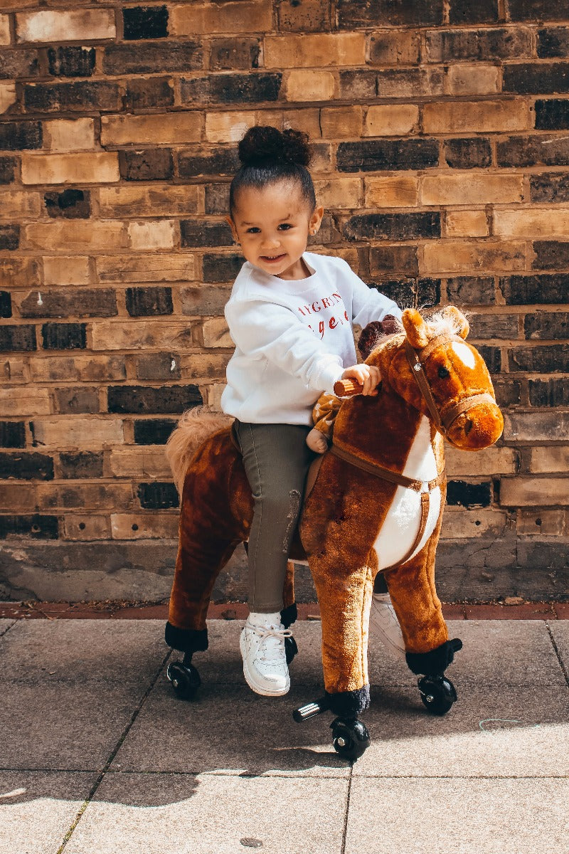 Plush Walking Horse Ride On Toy with Wheels and Realistic Sounds Rocking Horse for Girls Boys 3+ Years Old, 50cm Tall, Brown