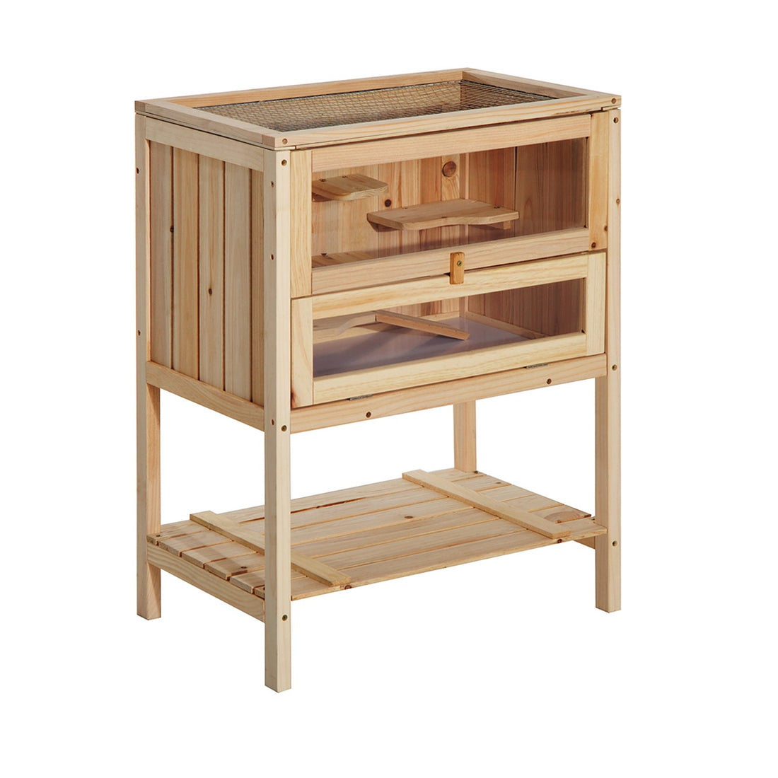Wooden Hamster Cage with Storage Shelf, Small Animal Exercise Play House with Openable Top, for Hamsters, Gerbils, 60 x 40 x 80 cm - Natural