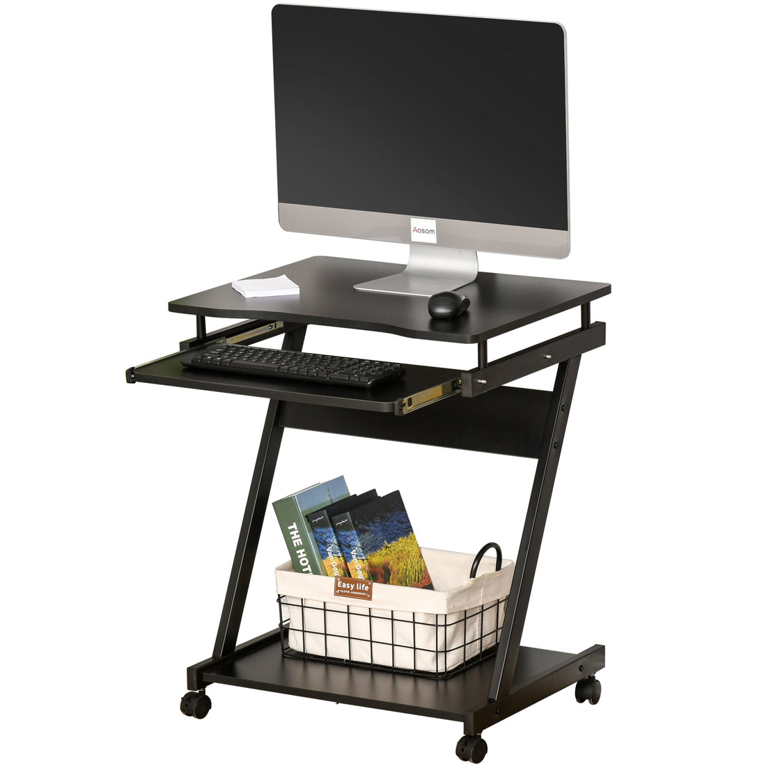 Movable Computer Desk with 4 Moving Wheels Sliding Keyboard Tray Home Office Workstation Black