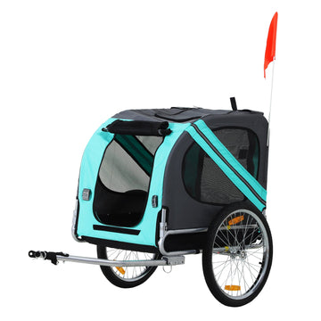 Folding Dog Bike Trailer Pet Cart Carrier for Bicycle Travel in Steel Frame with Hitch Coupler - Light Blue & Grey