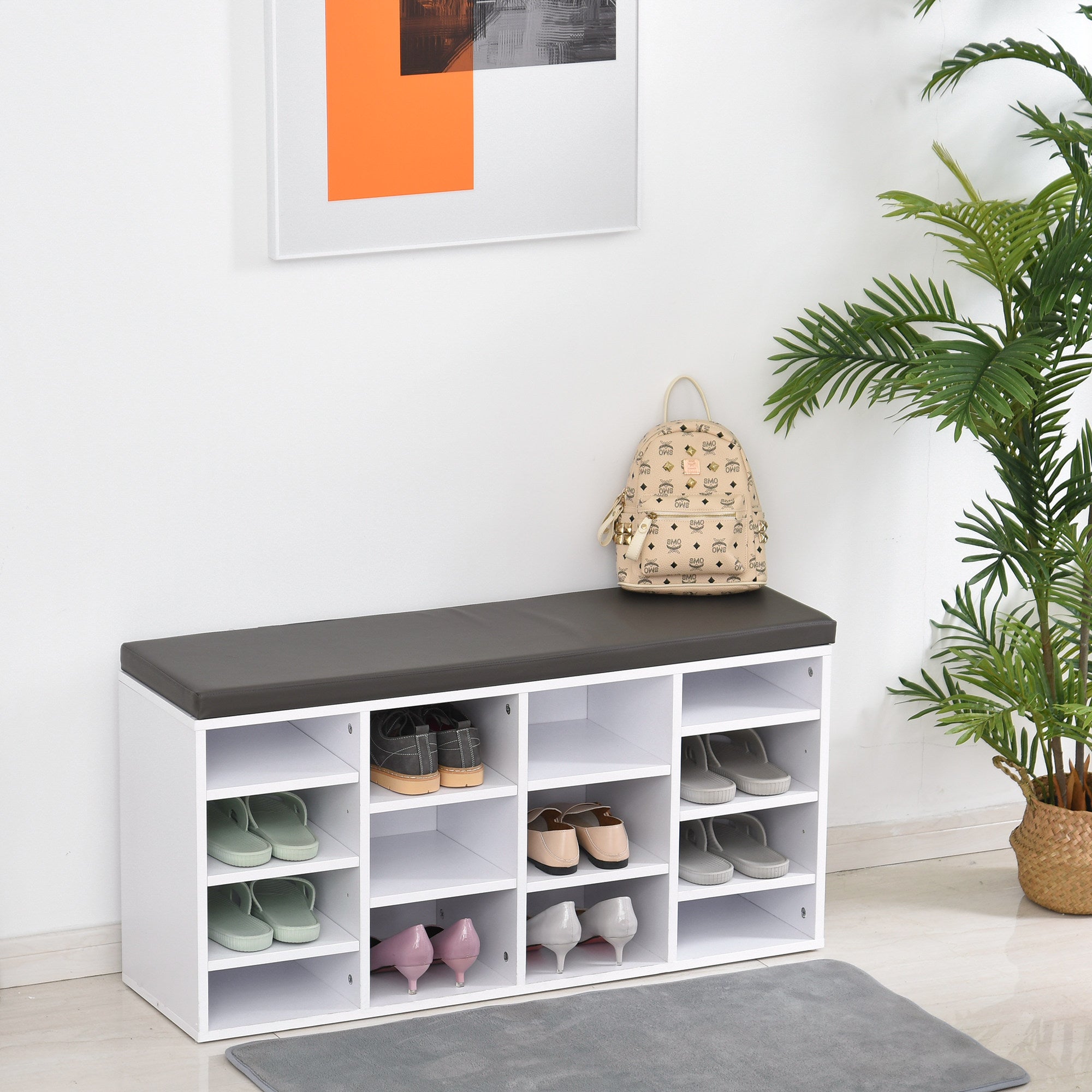 Multi-Storage Shoe Rack w/ 14 Compartments Cushion Moving Shelves Solid Frame Foot Pads Home Office Tidy Organisation Boots Trainers White