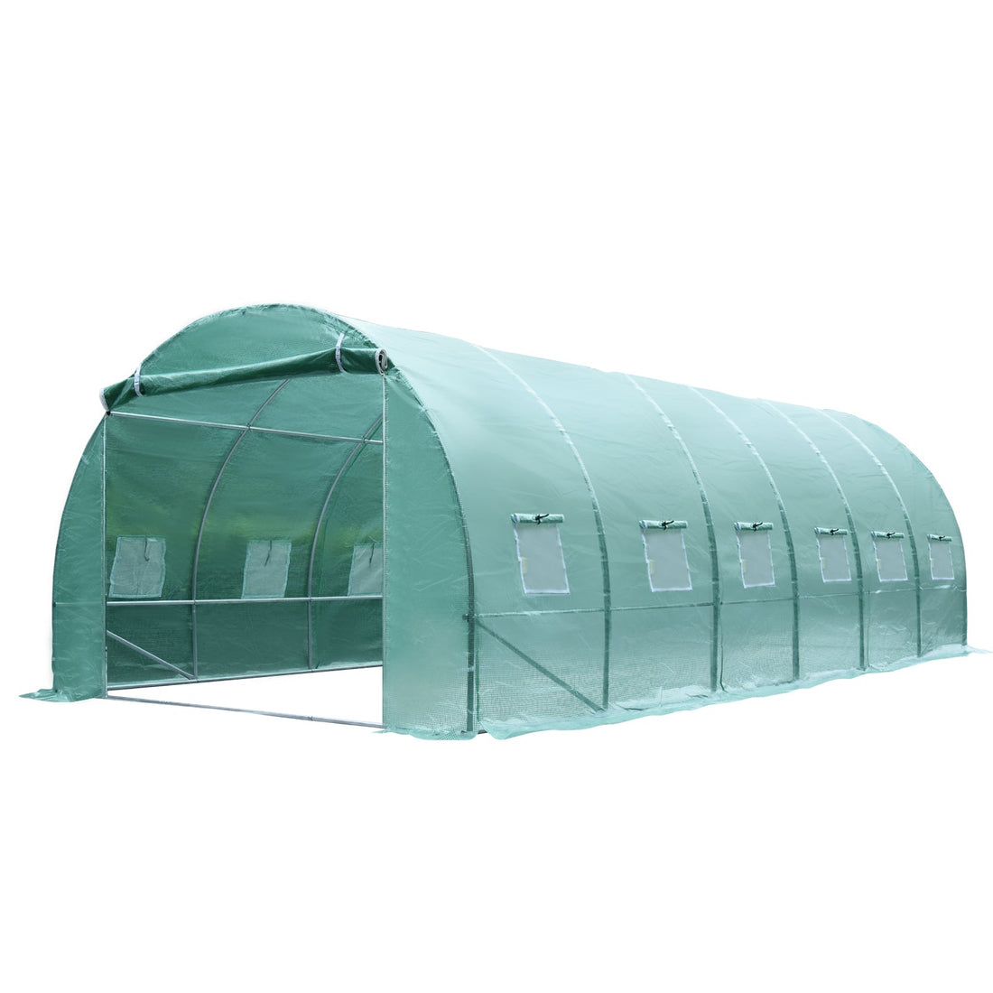 6 x 3 x 2 m Polytunnel Greenhouse with Roll-up Door and 12 Mesh Windows, Walk-in Garden Tunnel Warm House Tent with UV-resistant PE Cover and Galvanised Steel Frame, Green