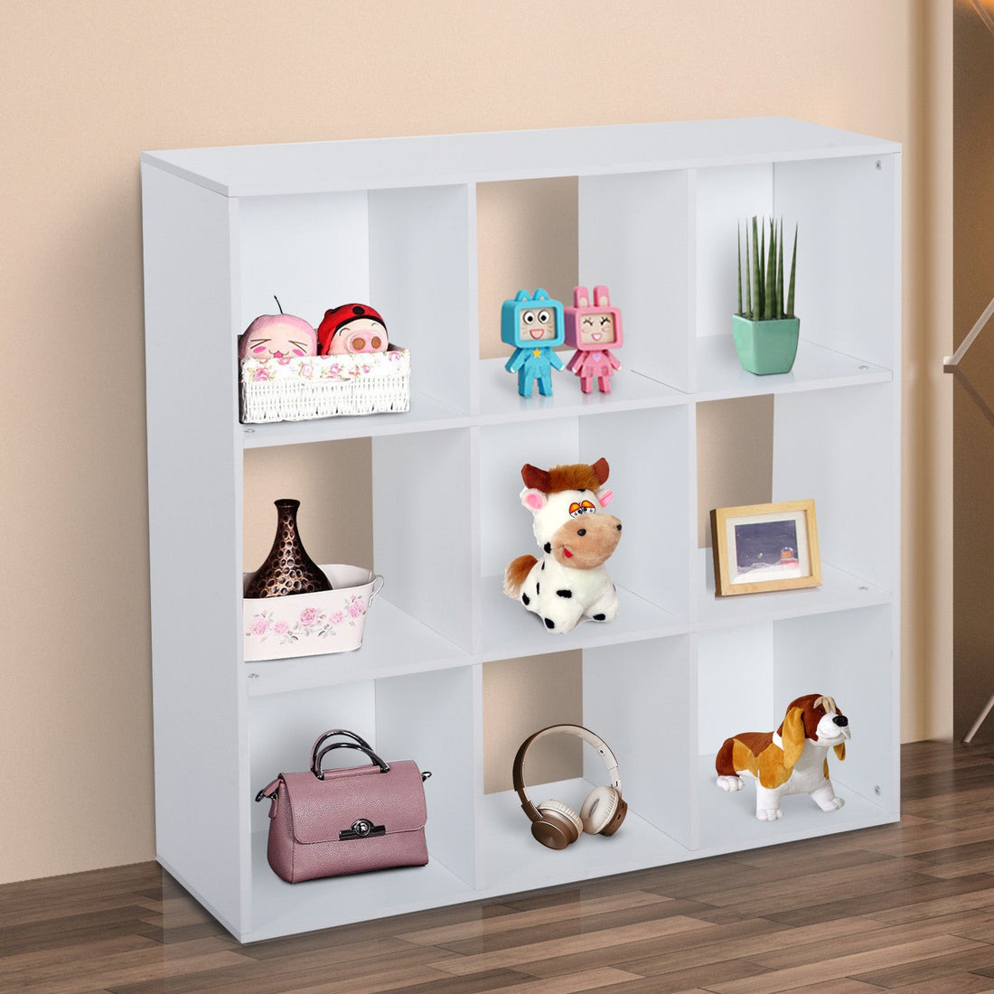 3-tier 9 Cubes Storage Unit Particle Board Cabinet Bookcase Organiser Home Office Shelves White