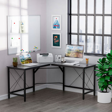 L-Shaped Corner Desk, Computer Desk for Home Office, Space-Saving Study Workstation, Easy to Assemble, 150 x 150 x 76cm, Black
