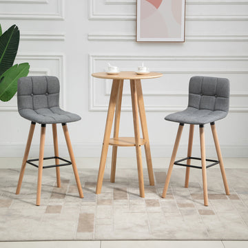 Bar stool Set of 2 Armless Button-Tufted Counter Height Bar Chairs with Wood Legs & Footrest, Grey