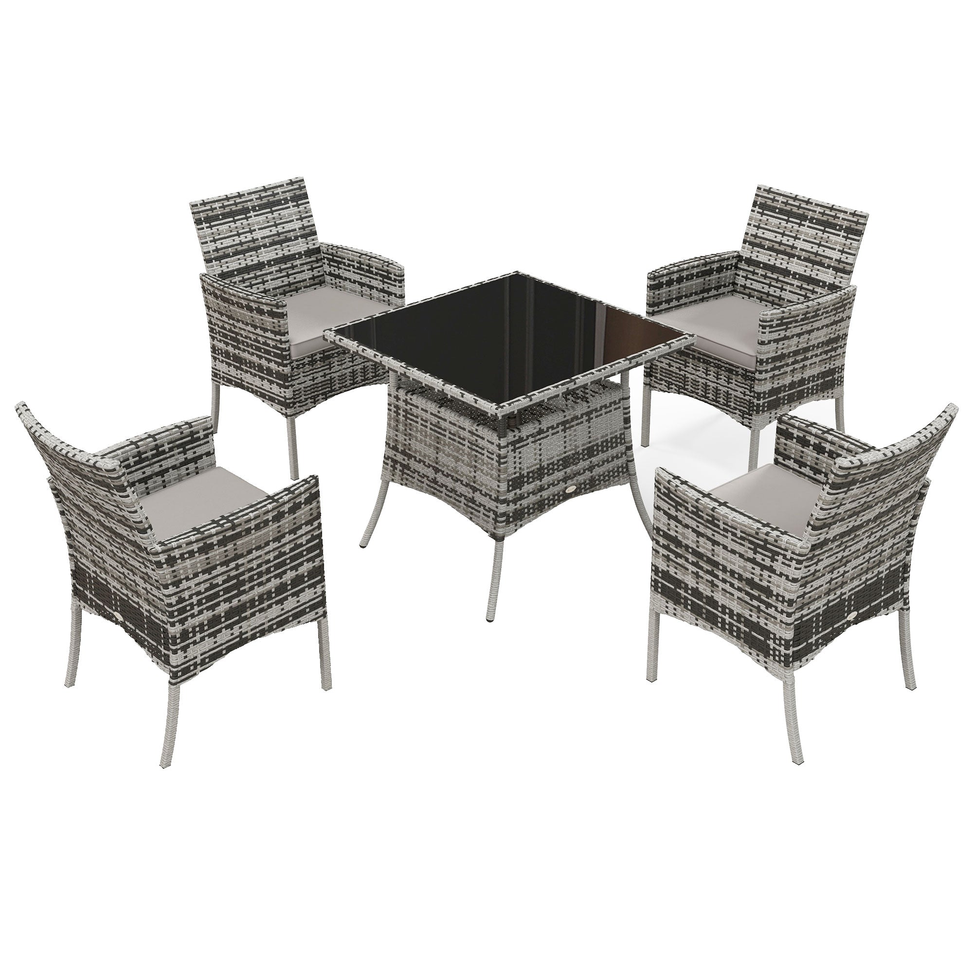 Five-Pieces Rattan Dining Set - Mixed Grey