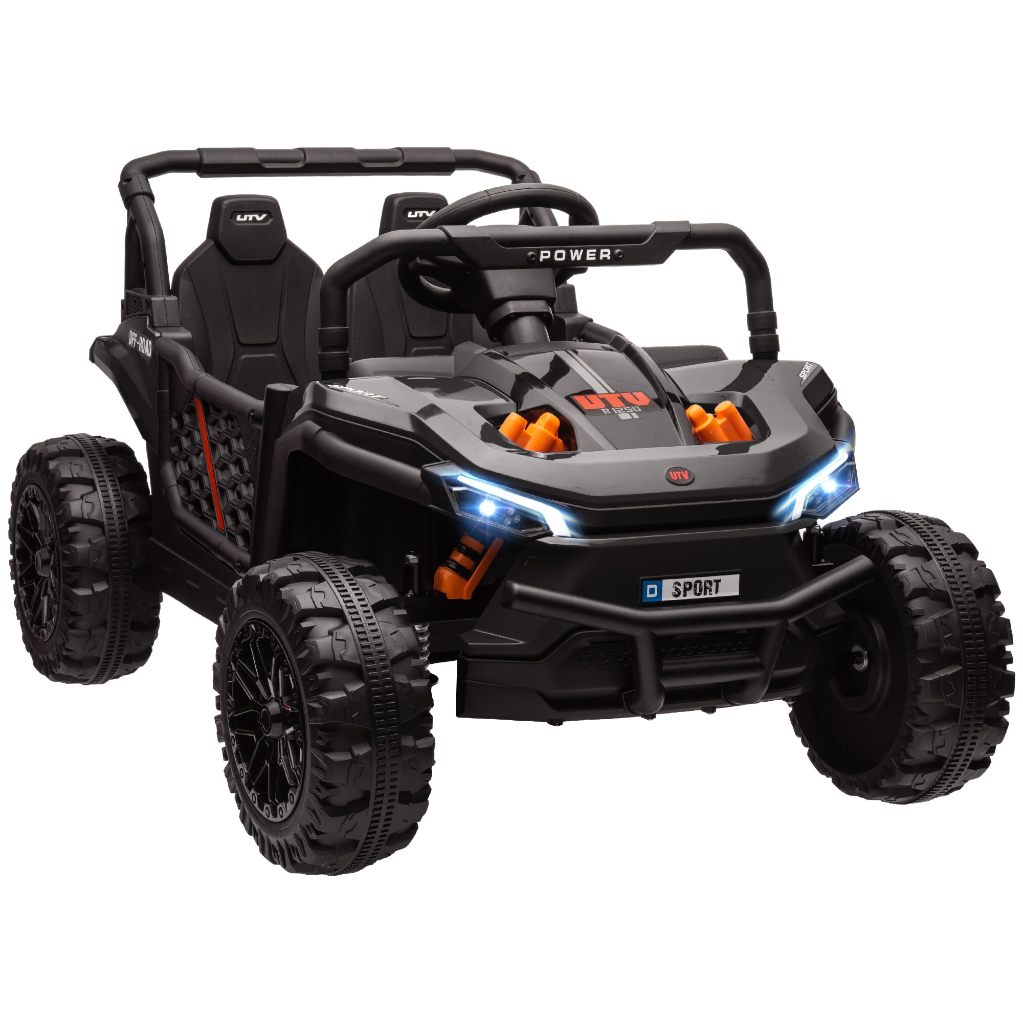 12V Battery Powered Ride on Truck w/ Remote, Four Suspension Wheels, Horn, Lights, Music, USB, for Ages 3-5 Years, Black