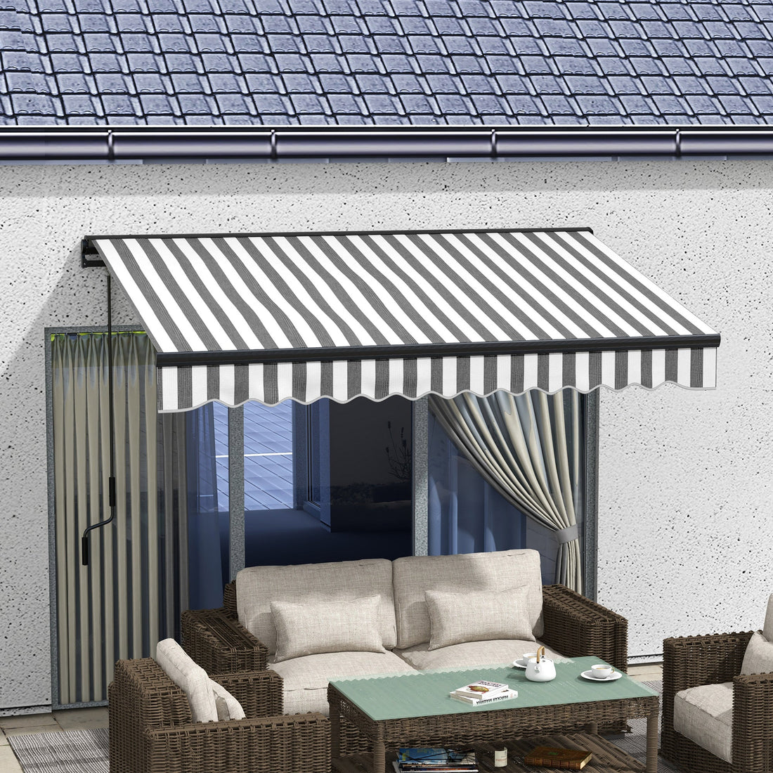 3 x 2m Aluminium Frame Electric Awning, with Remote - Grey/White