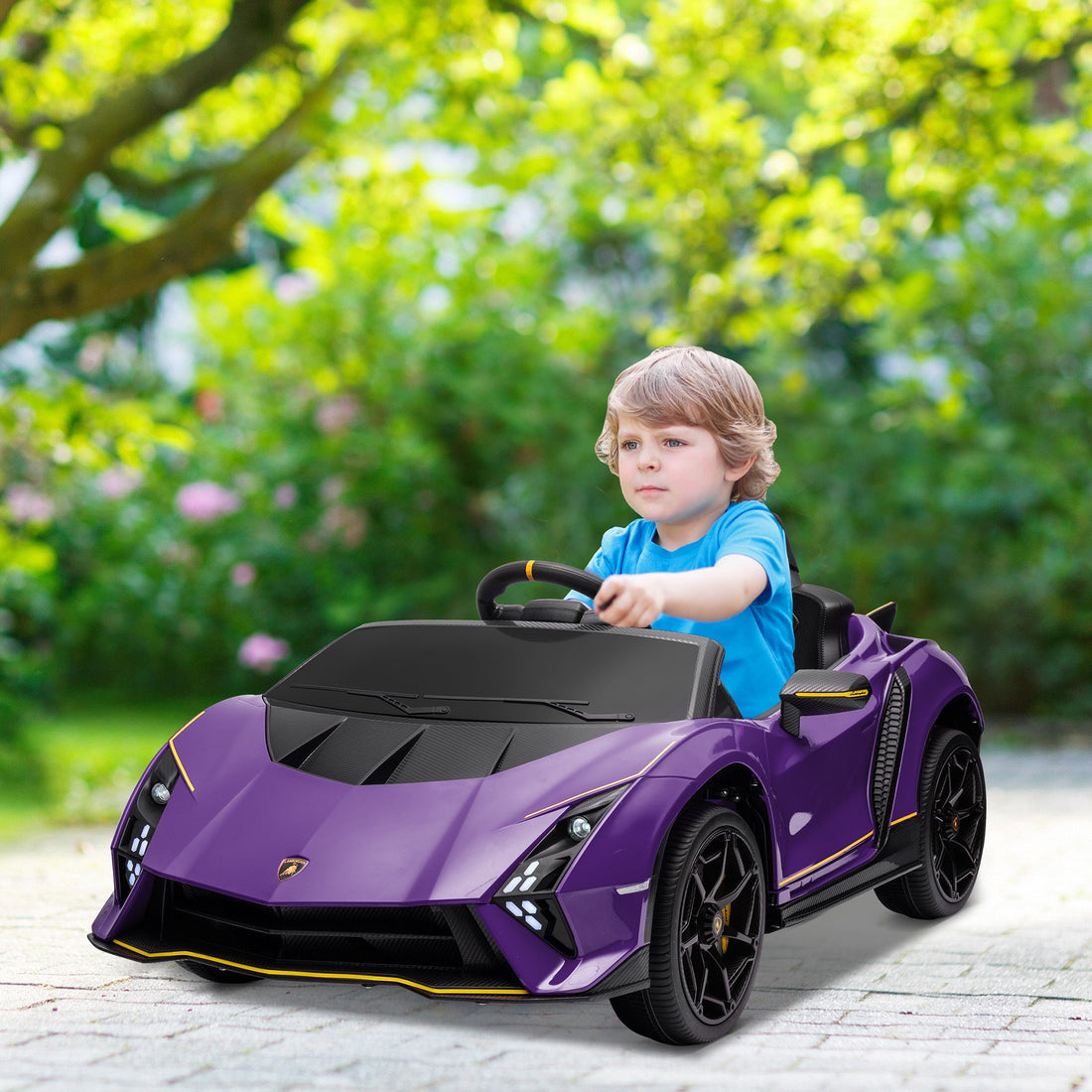 12V Lamborghini Autentica Licensed Kids Electric Car with Remote Control, Four Suspension Wheels, Soft Start, Purple