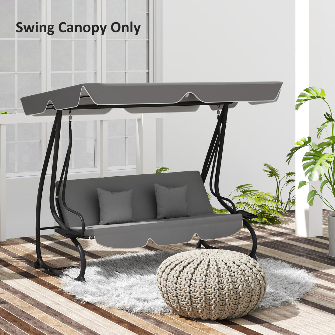 Garden Swing Canopy Replacement 3 Seater, Waterproof Garden Swing Seat Canopy Cover, Windproof Anti-UV Sun Shade (Canopy Only) for Patio, Balcony, Dark Grey