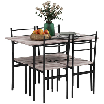 5 Piece Dining Table and Chairs Set, Dining Room Sets, Steel Frame Space Saving Table and 4 Chairs for Compact Kitchens, Black