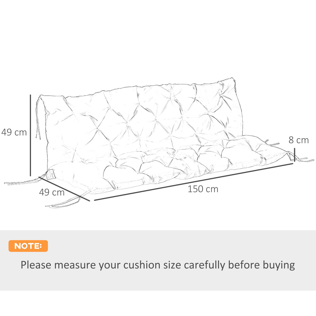 3 Seater Bench Pad, Garden Chair Cushion with Back and Ties for Indoor and Outdoor Use, 98 x 150 cm, Black