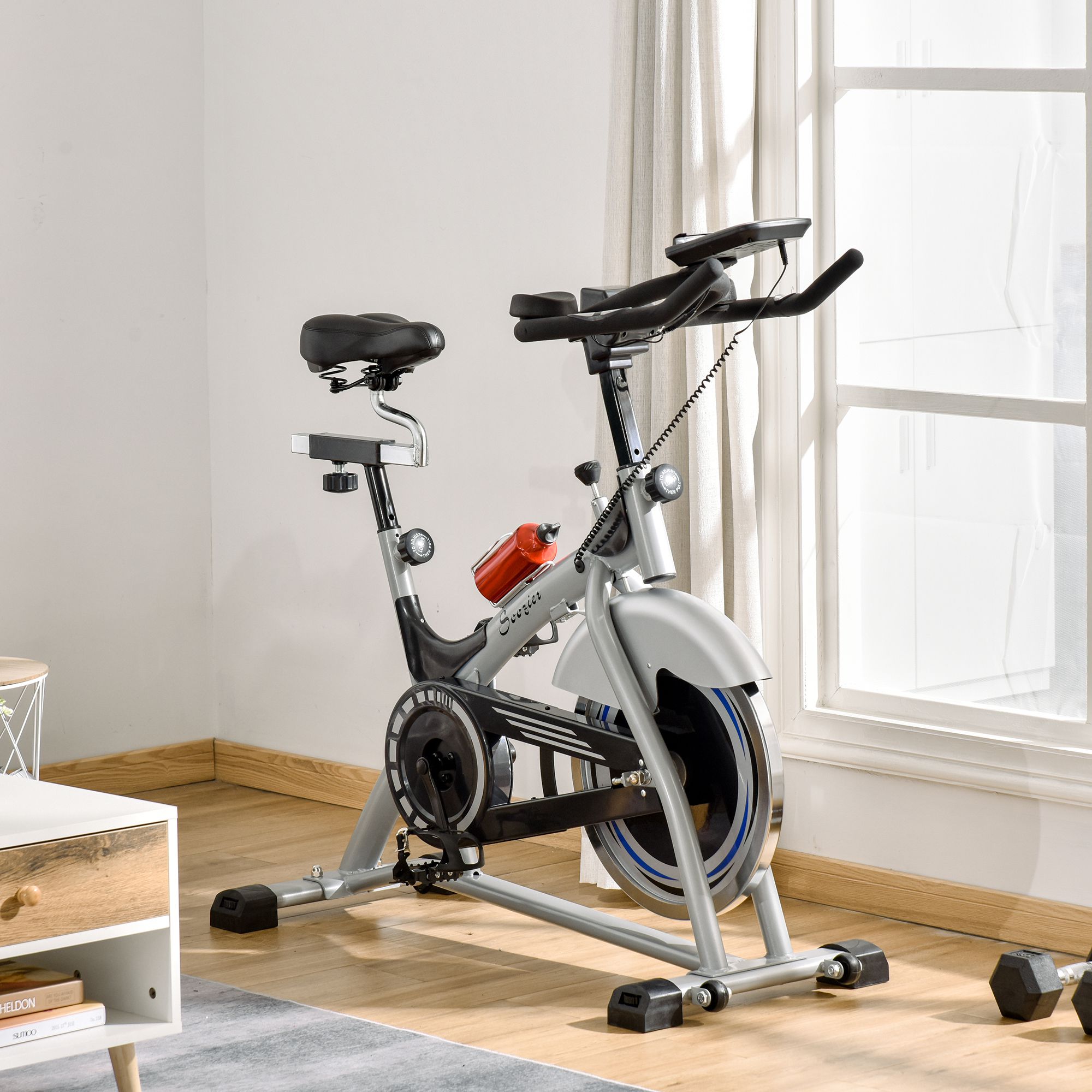 Indoor Cycling Exercise Bike with 397lbs Weight Capacity, Quiet Drive Fitness Stationary, 15KG Flywheel Cardio Workout Bicycle, Adjustable Seat& Resistance, w/LCD Monitor, Bottle Holder