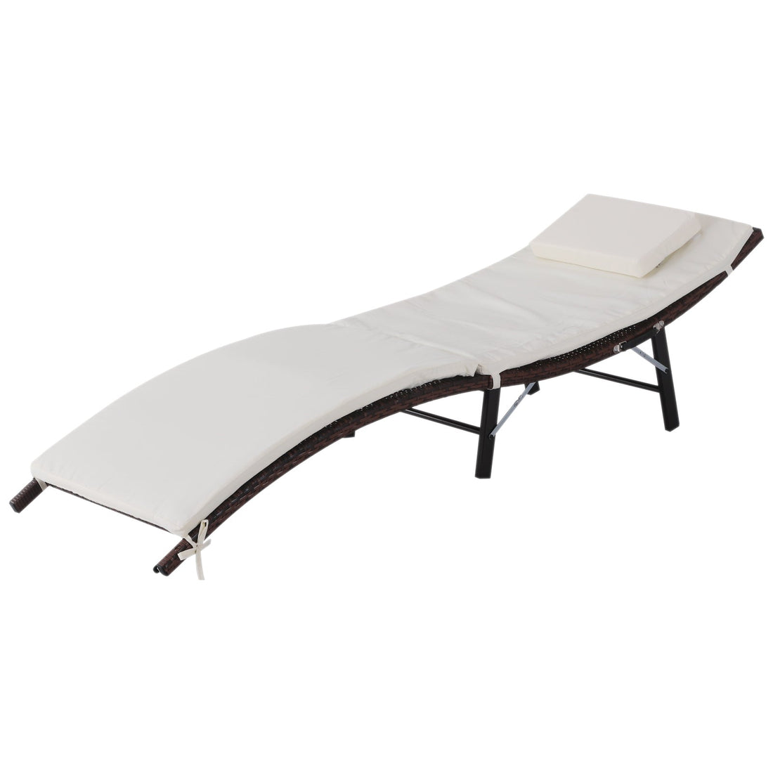 Rattan Folding Sun Lounger Outdoor Chair with Cushion and Pillow Cream White