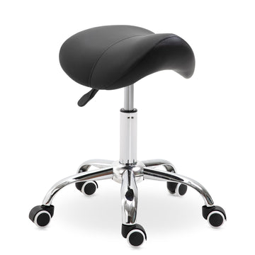 Cosmetic Stool 360° Rotate Height Adjustable Salon Massage Spa Chair Hydraulic Rolling Faux Leather Saddle Stool Mobility, Black