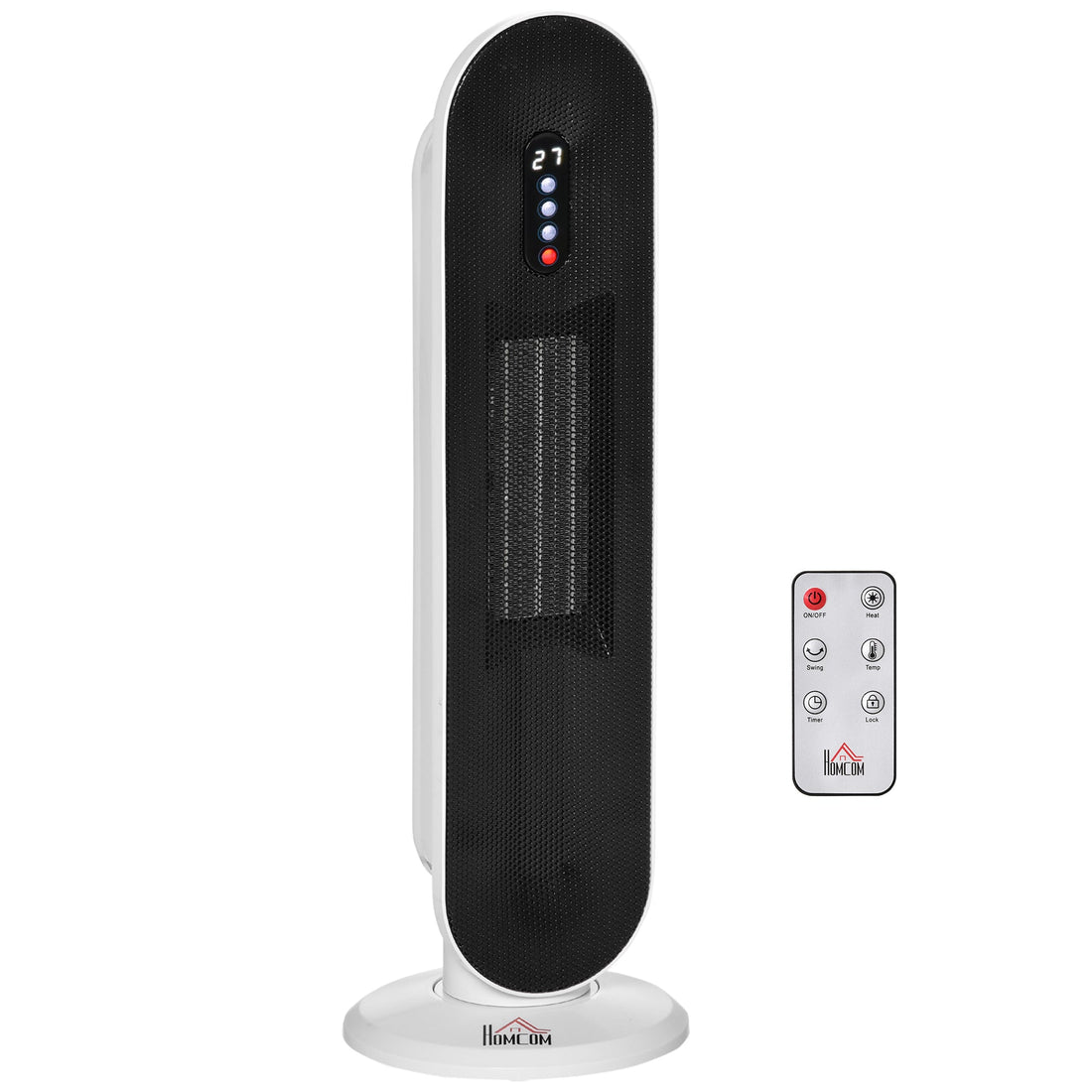 Ceramic Space Heater, Indoor Tower Heater with 2 Heat, Oscillation, Remote Control, Timer, Tip-Over & Overheating Protection, 1200W/2000W, White