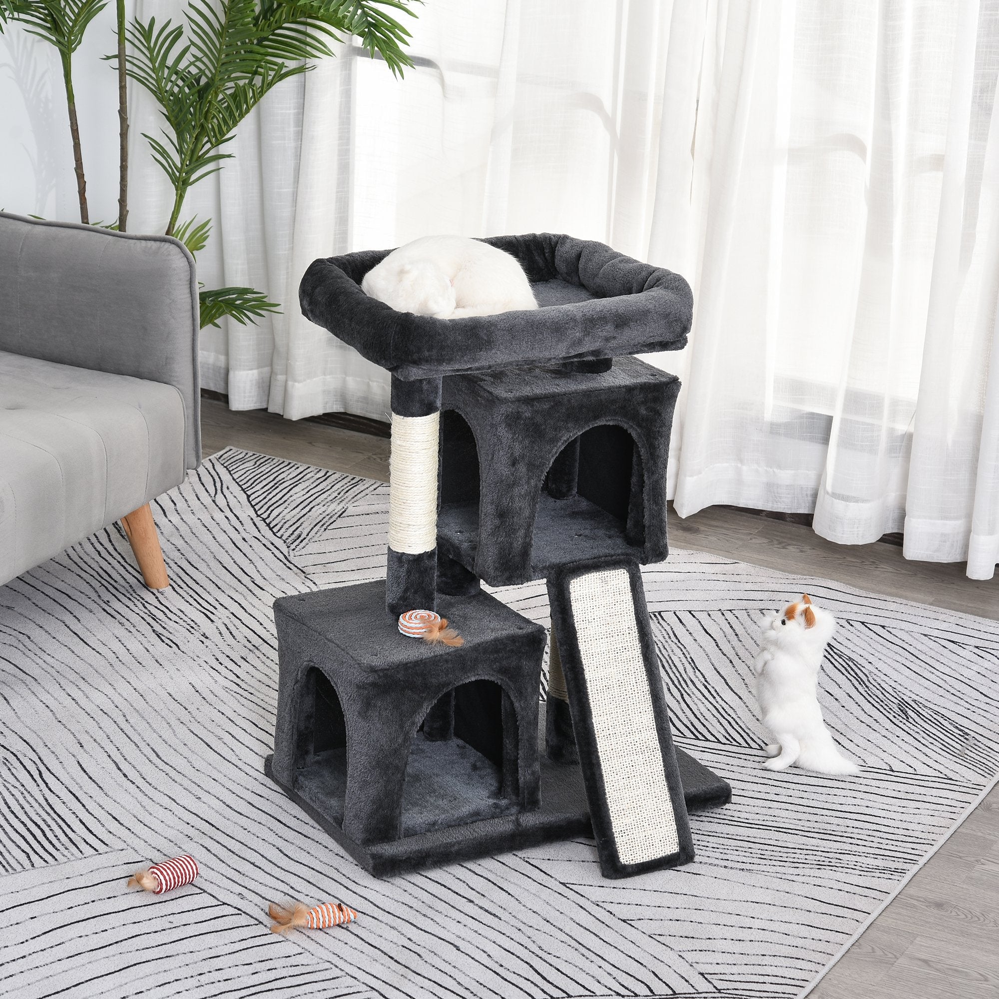 Cat Tree for Indoor Cats 83cm Cat Scratching Post Scratch Board Kitten Tower Climbing Frame Black