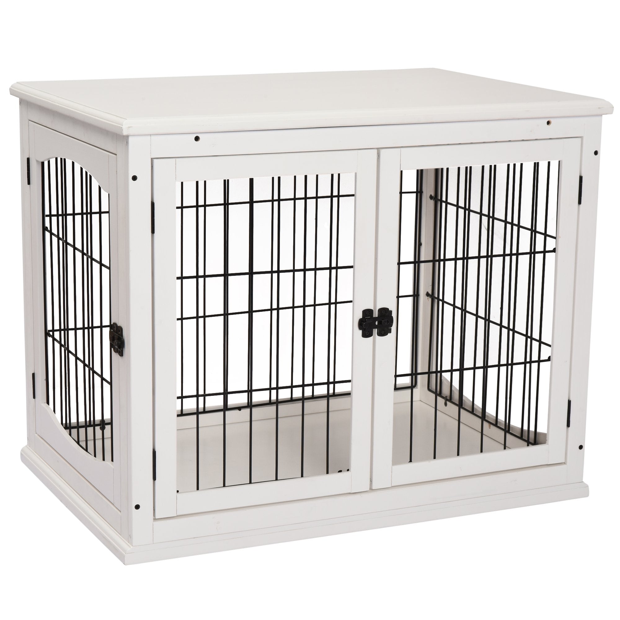 Dog Crate Furniture, Puppy Crate End Table, Pet Kennel House with 2 Doors for Medium and Small Dogs, 81 x 58.5 x 66 cm, White
