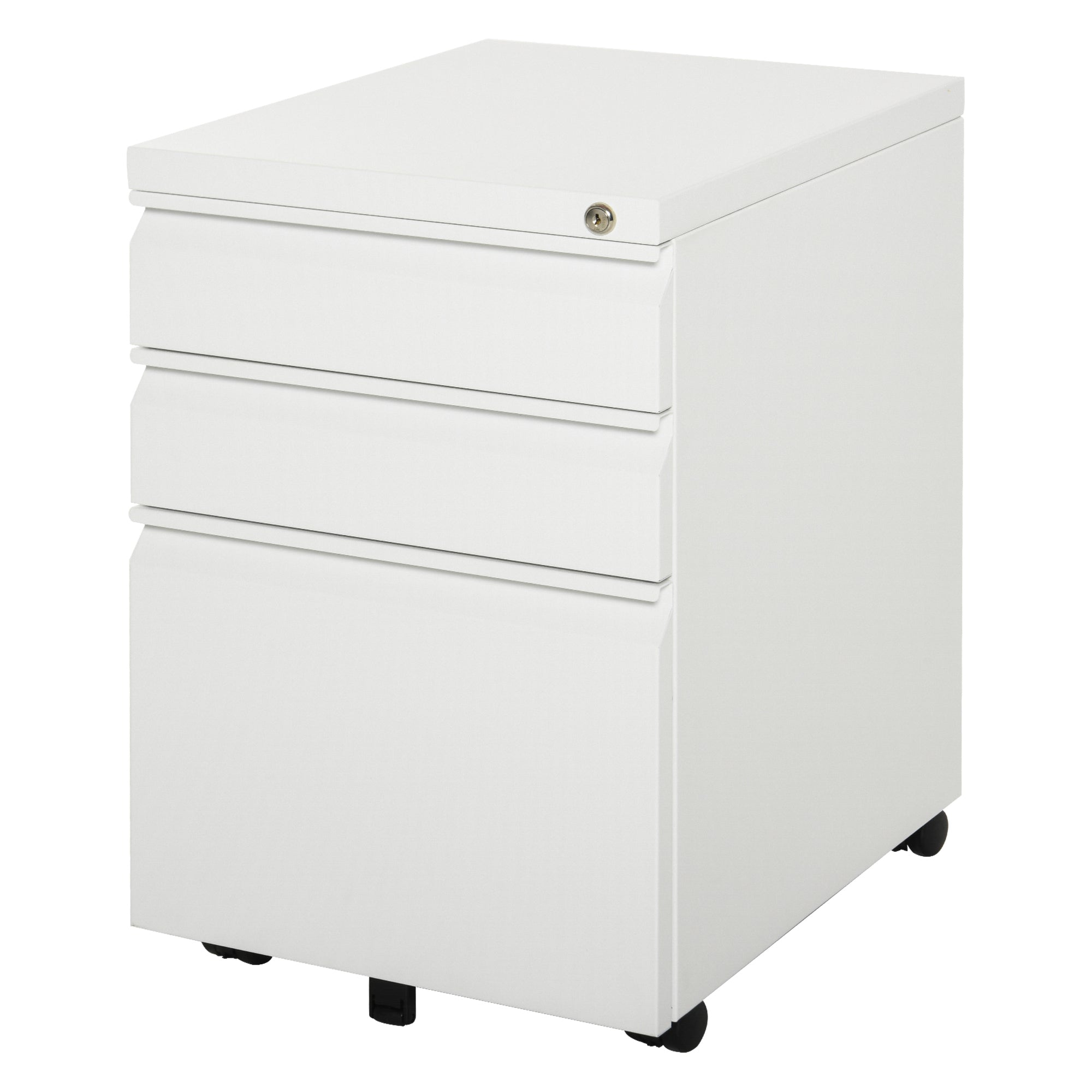 3 Drawer Filling Cabinet, Mobile Metal File Cabinet with Anti-tilt Design for Letter, A4, Legal Size, White