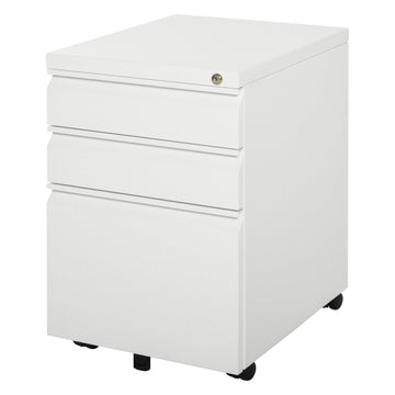 3 Drawer Filling Cabinet, Mobile Metal File Cabinet with Anti-tilt Design for Letter, A4, Legal Size, White