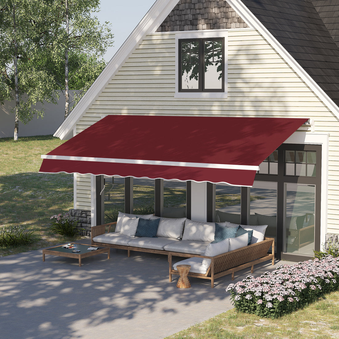4x2.5m Manual Awning Window Door Sun Weather Shade w/ Handle Red