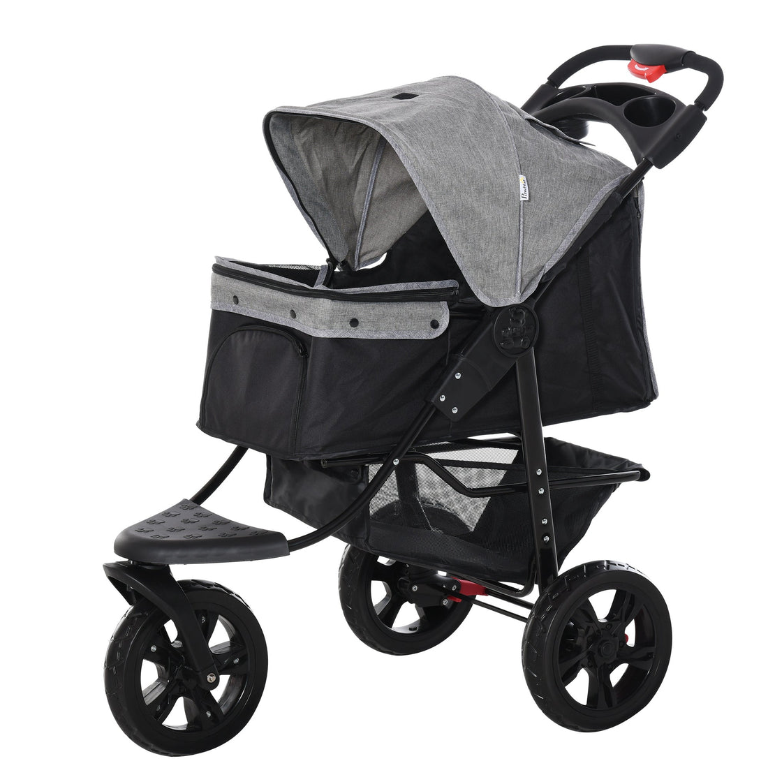 Dog Pram Dog Stroller Pet Stroller, 3 Wheels Dog Pushchair with Brake, for Small Miniature Dogs, Cats, Red