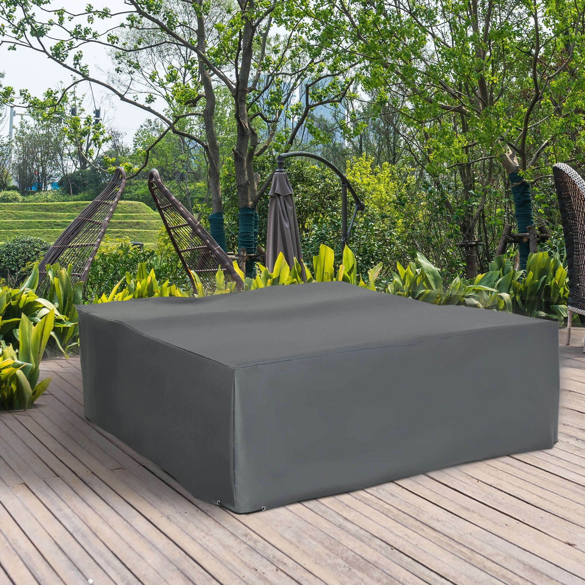 205x192cm Outdoor Garden Rattan Furniture Protective Cover Water UV Resistant Grey
