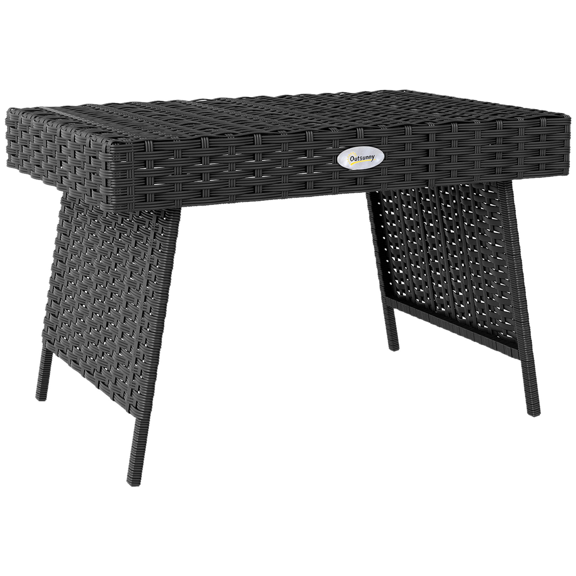 Foldable Outdoor Side Table, Rattan Garden Coffee Table with Steel Frame, Space Saving Bistro Garden Furniture for Patio, Balcony, 60 x 41 x 41 cm, Black