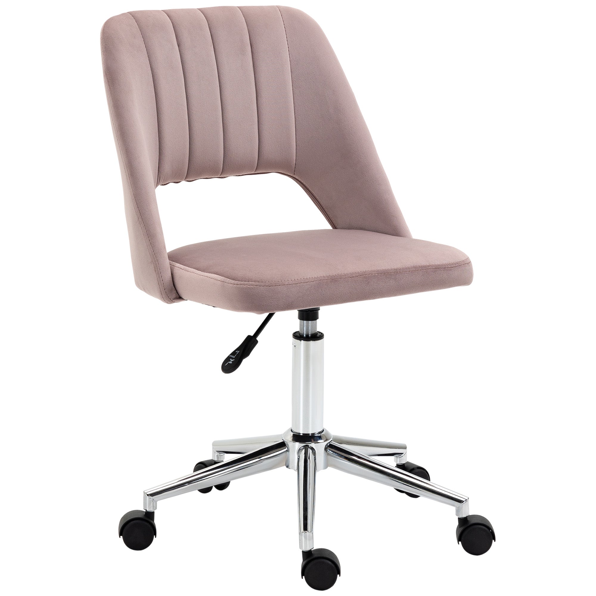 Armless Velvet-Feel Office Chair - Pink