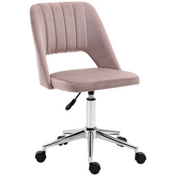 Armless Velvet-Feel Office Chair - Pink