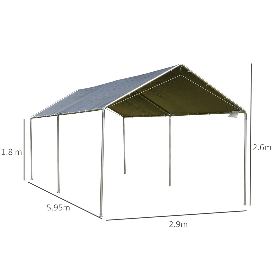 3 x 6m Heavy Duty Carport Garage Car Shelter Galvanized Steel Outdoor Open Canopy Tent Water UV Resistant Waterproof, Grey