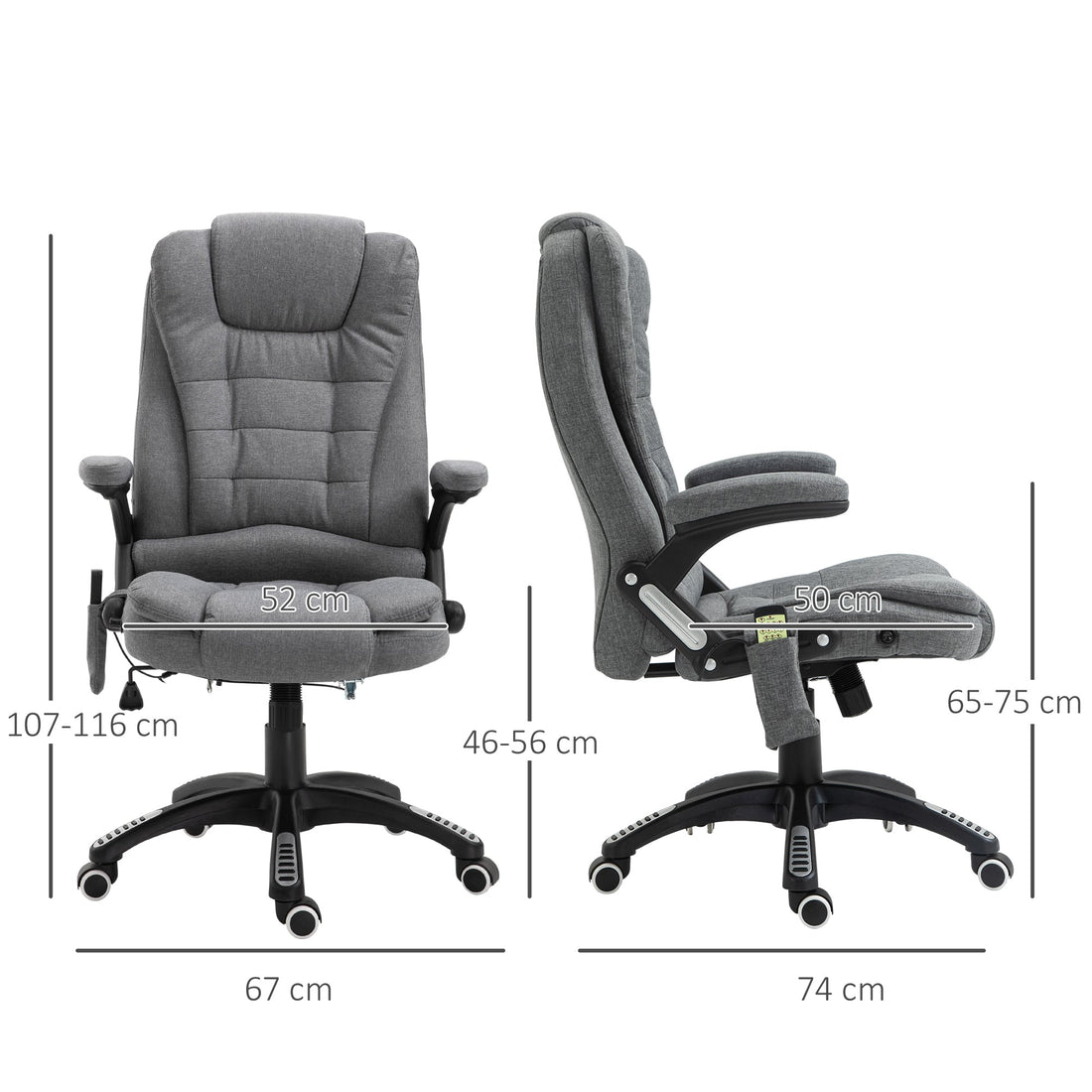Massage Recliner Chair Heated Office Chair with Six Massage Points Linen-Feel Fabric 360° Swivel Wheels Grey