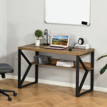 Computer Desk Writing Desk Home Office PC Laptop Workstation with Storage Shelf 120 x 60 x 76cm Black Brown Wood Effect