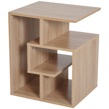 Side Table, 3 Tier End Table with Open Storage Shelves for Living Room, Bedroom, Oak