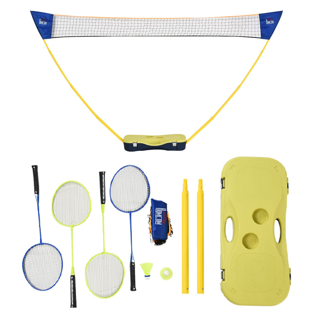 Portable Folding Badminton Net Set with 4 Badminton Rackets and 2 Nylon Shuttlecocks, for Adults Kids Indoor Outdoor Exercise Training