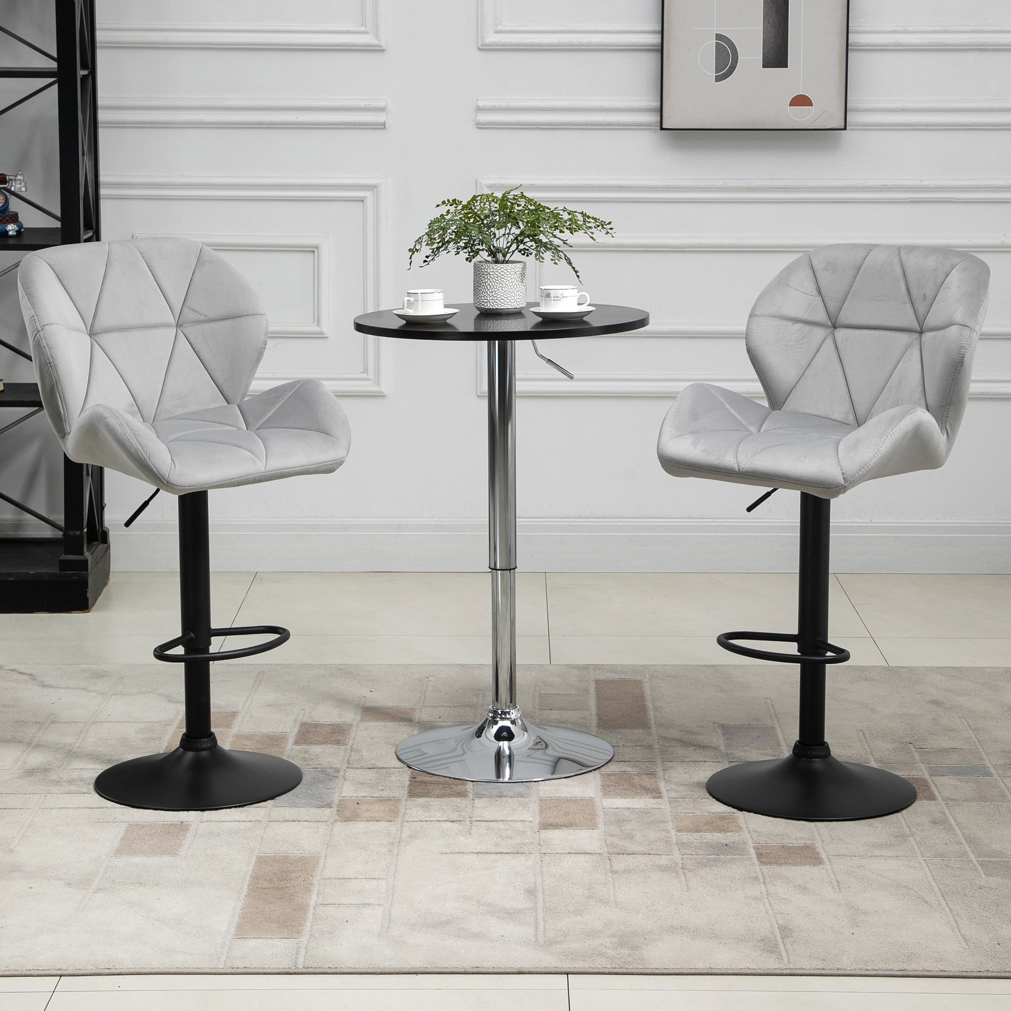 Adjustable Bar Stools Set of 2, Armless Upholstered Swivel Counter Chairs, Barstools with Back, Footrest, Light Grey