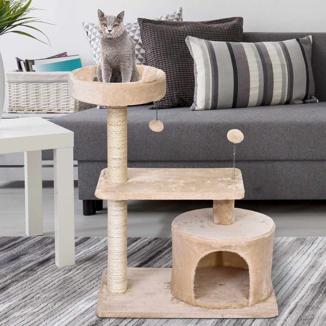 Cat Tree for Indoor Cats with Scratching Post Climbing Tower Kitty Activity Centre Condo Perch Jumping Platforms Beige 60L x 40W x 81H cm