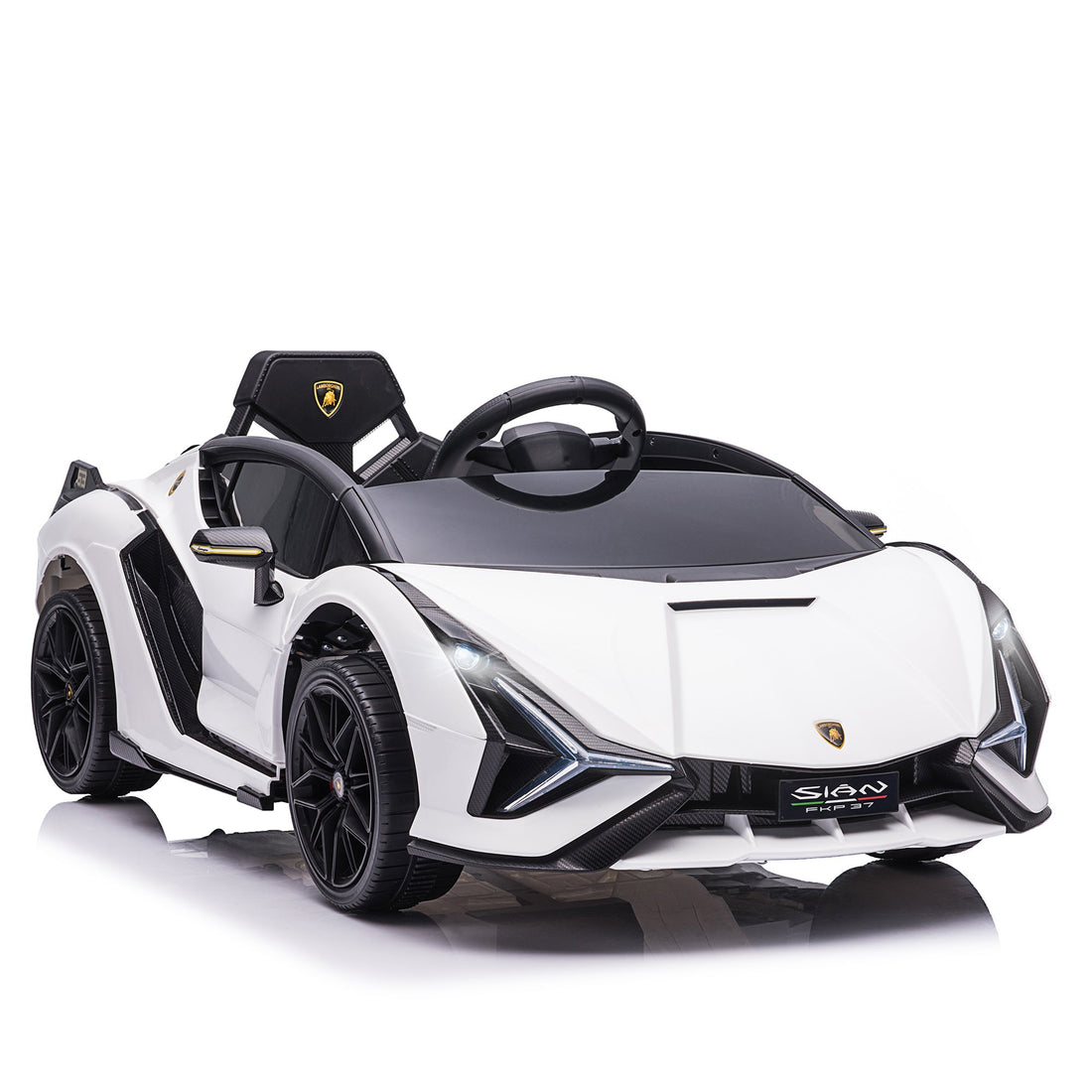 Lamborghini Sian Licensed 12V Kids Electric Ride On Car 2 Motors Toy Car with Remote Control Music Lights MP3 for 3-5 Years White
