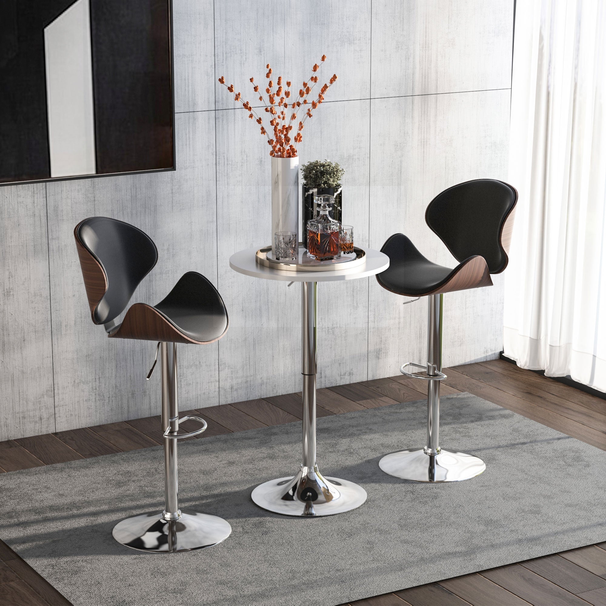 Bar Table Φ60cm Adjustable Height Round Bistro Table w/ Swivel Top Metal Frame Counter Surface Stylish Kitchen Conservatory White