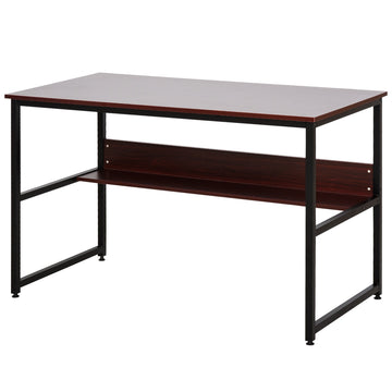 Computer Desk with Storage Shelf, 120 x 60cm Home Office Desk with Metal Frame, Study Table, Easy Assembly, Brown