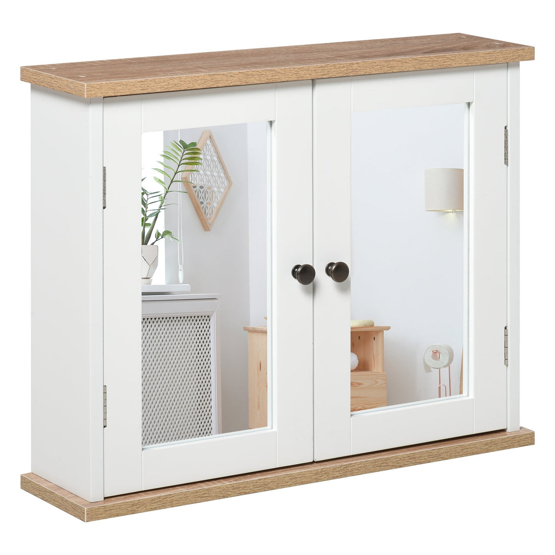 Bathroom Mirror Cabinet Wall Mounted Storage Cupboard with Double Door and Adjustable Shelf, White