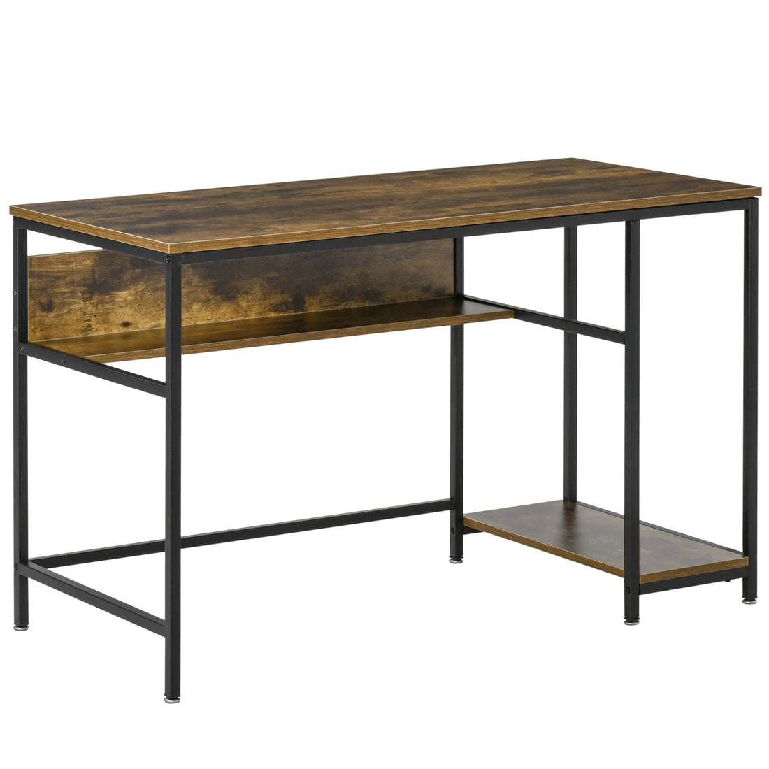 Computer Desk with Storage, 120 x 60cm Home Office Desk with 2 Shelves and Steel Frame, Writing Table for Living Room, Study, Rustic Brown