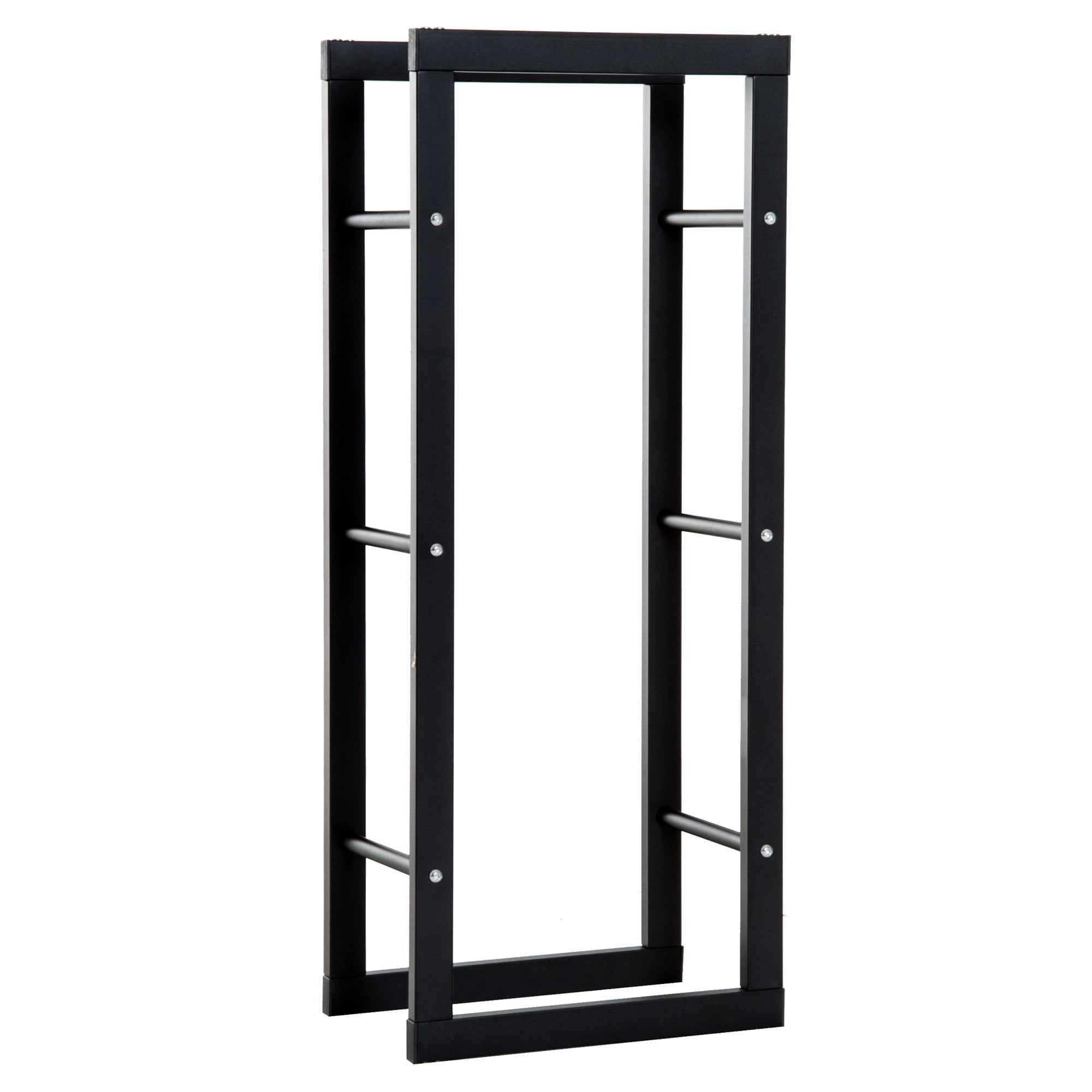 Metal Firewood Log Holder Tall Firewood Rack Indoor Outdoor Fireplace Wood Storage Shelf with Side Rails, Rust-Resistant, Black, 60W x 25D x 100H cm