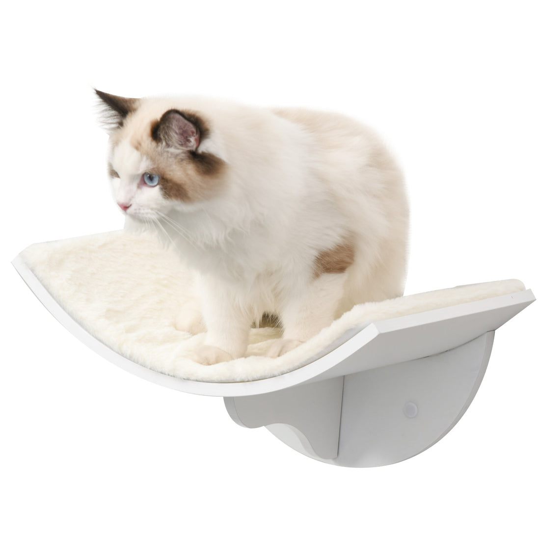 Wood Cat Shelves, Wall-Mounted Cat Shelter, Curved Kitten Bed Perch Climber Furniture 41 x 28 x 21cm White