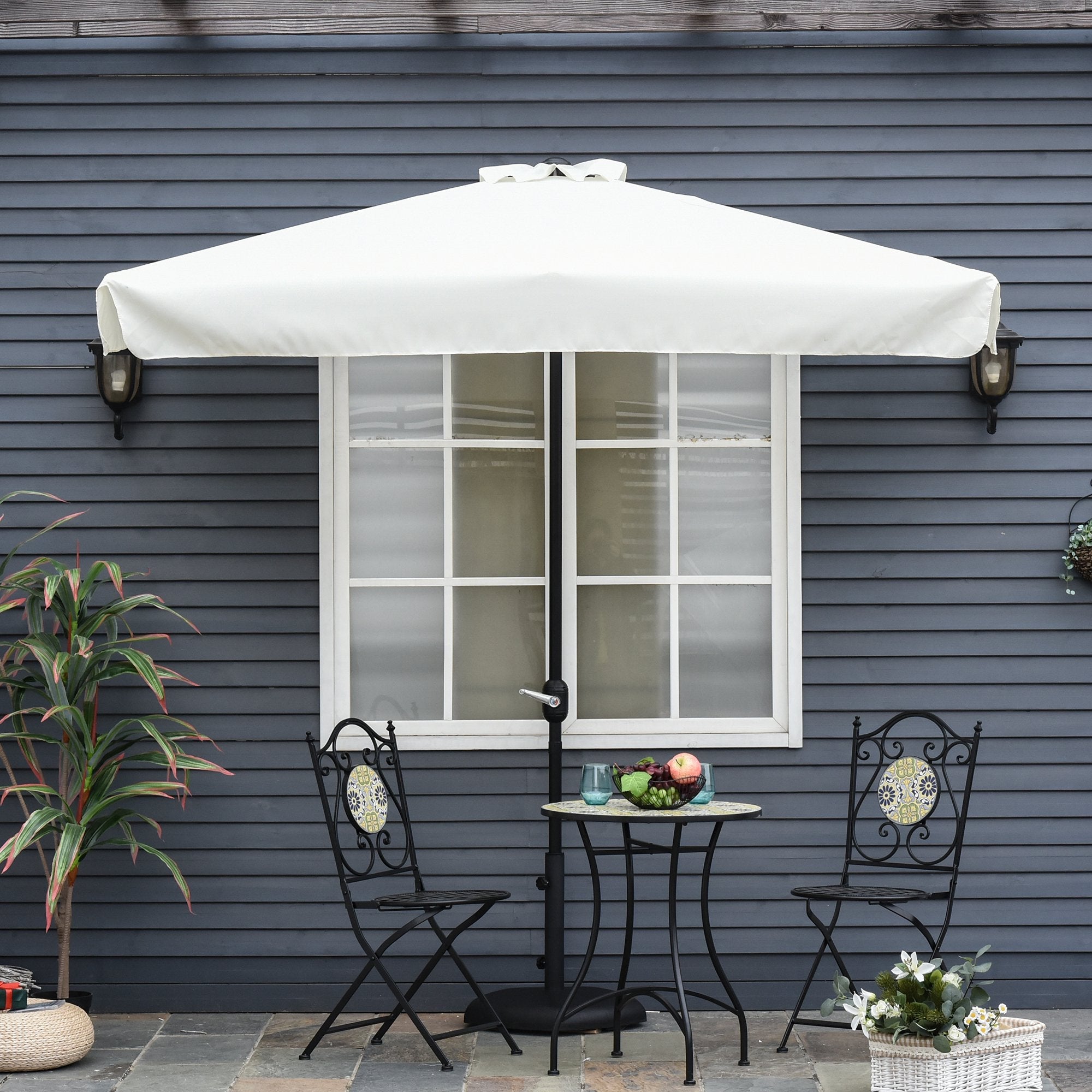 2.3m Half Parasol Semi Round Umbrella Patio Metal Frame Crank Handle for Balcony-- NO BASE INCLUDED, Off-White
