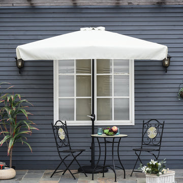 2.3m Half Parasol Semi Round Umbrella Patio Metal Frame Crank Handle for Balcony-- NO BASE INCLUDED, Off-White