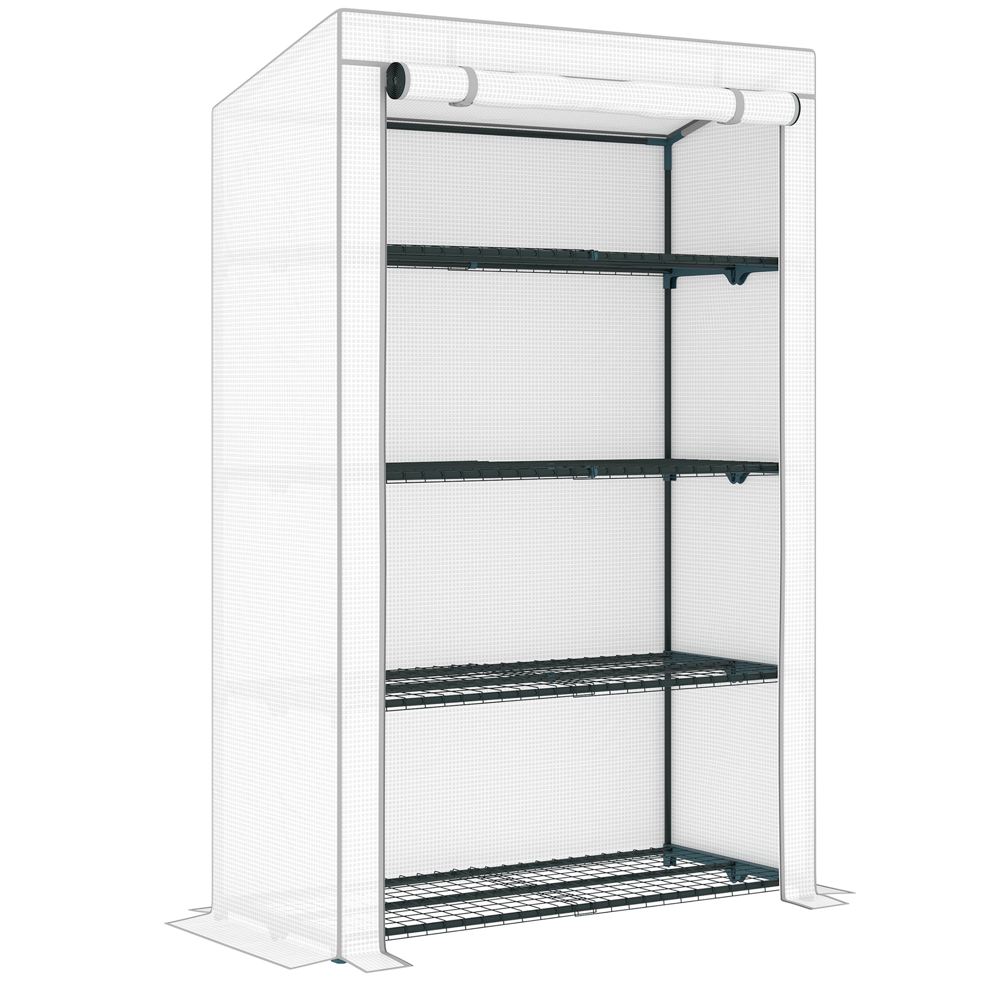 4 Tier Lean-to Mini Greenhouse with Reinforced PE Cover, Portable Small Greenhouse with Roll-Up Door, Grey Hemmed Edging, 110 x 50 x 171cm, Grey