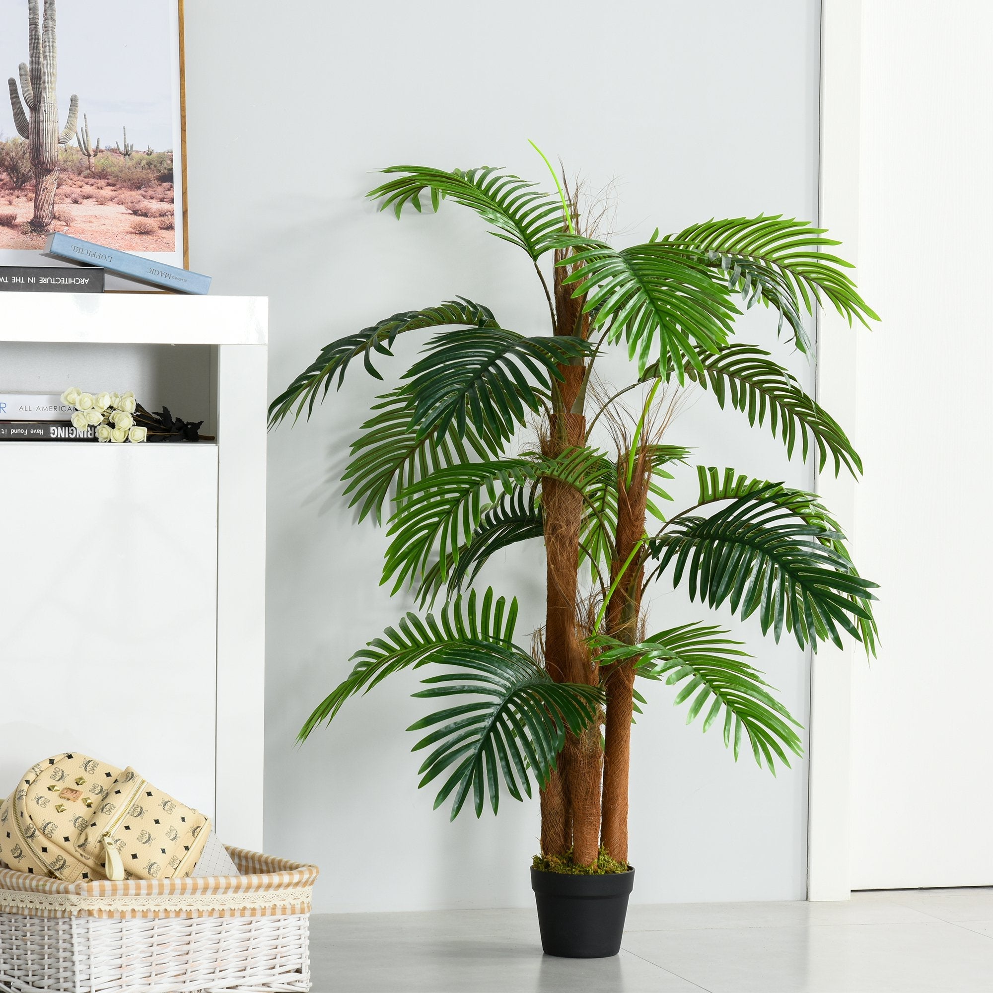 120cm/4FT Artificial Palm Tree Decorative Plant w/ 19 Leaves Nursery Pot Fake Plastic Indoor Outdoor Greenery Home Office Décor
