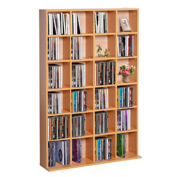 CD Storage Unit with Adjustable Shelves, 89 x 130.5 cm, Beech Wood Finish
