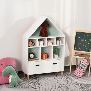 Kids House-Designed Bookshelf, with Drawer – Blue & White